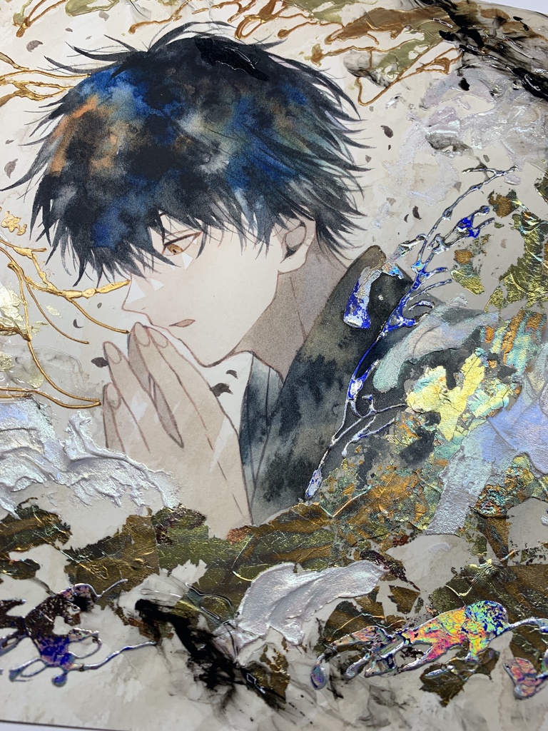 オリジナル 手描きイラスト 男の子 青年 「追い風を受けて」 正方形サイズ 透明水彩