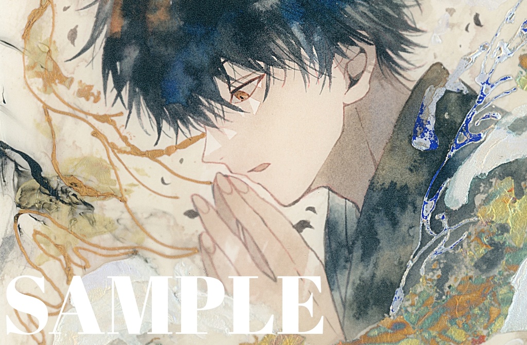 オリジナル 手描きイラスト 男の子 青年 「追い風を受けて」 正方形サイズ 透明水彩