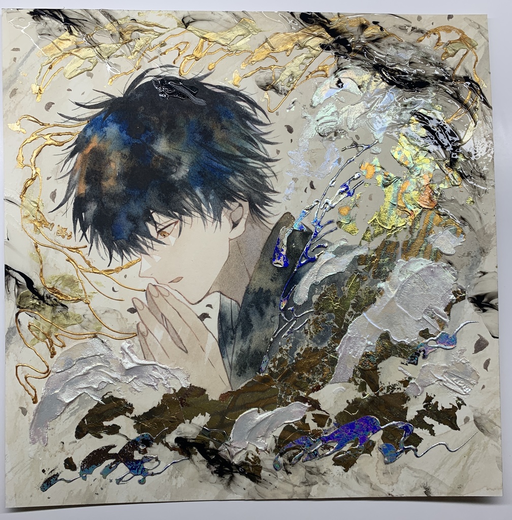 オリジナル 手描きイラスト 男の子 青年 「追い風を受けて」 正方形サイズ 透明水彩