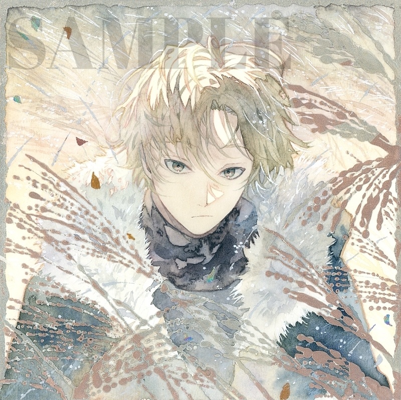 オリジナル　手描きイラスト　男の子　青年　「黄金色に輝いて」 正方形サイズ　透明水彩