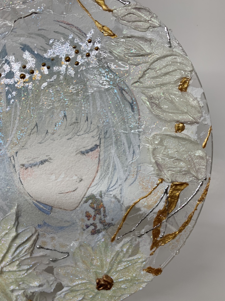 オリジナル 手描きイラスト 女の子 「祝福に囲まれて」 アクリル板 丸型サイズ 透明水彩