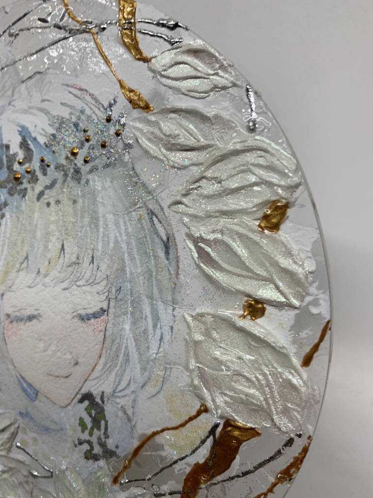 オリジナル 手描きイラスト 女の子 「祝福に囲まれて」 アクリル板 丸型サイズ 透明水彩