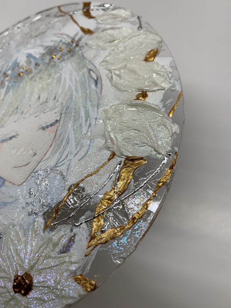 オリジナル 手描きイラスト 女の子 「祝福に囲まれて」 アクリル板 丸型サイズ 透明水彩