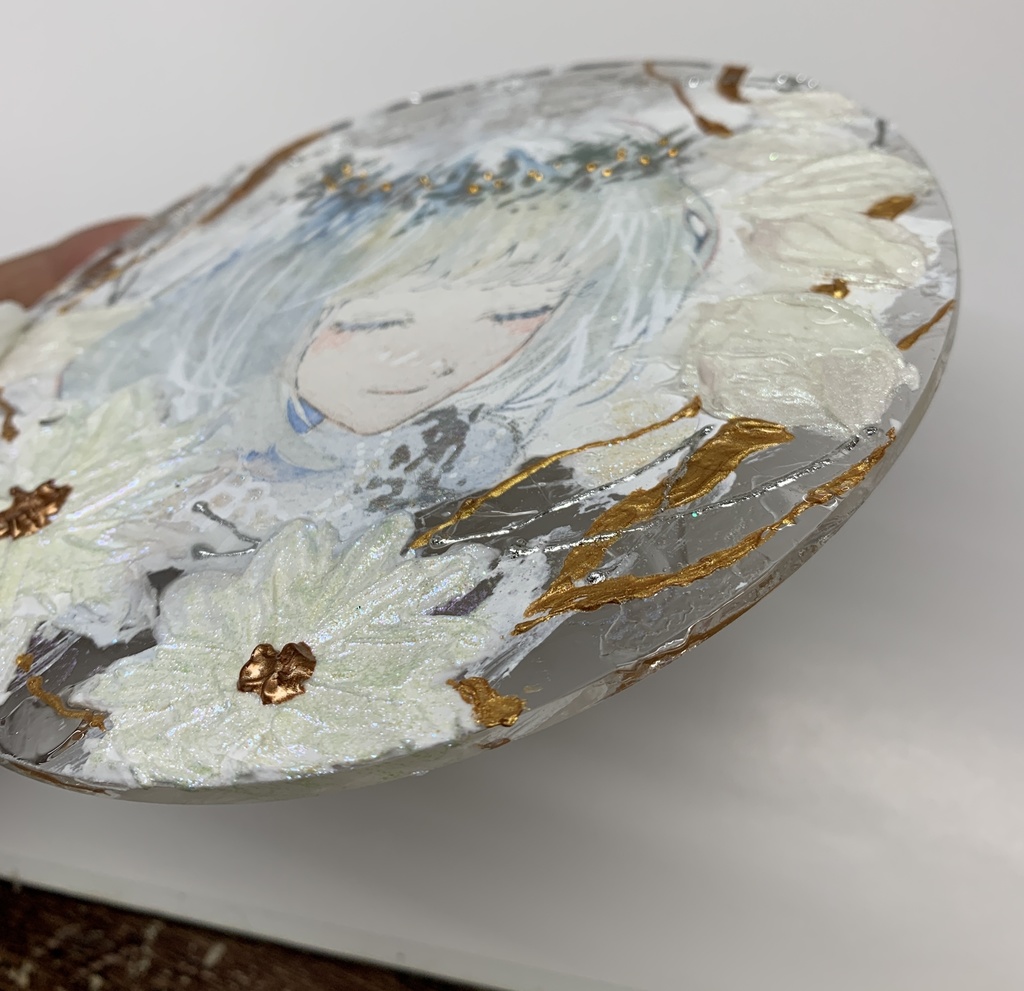 オリジナル 手描きイラスト 女の子 「祝福に囲まれて」 アクリル板 丸型サイズ 透明水彩