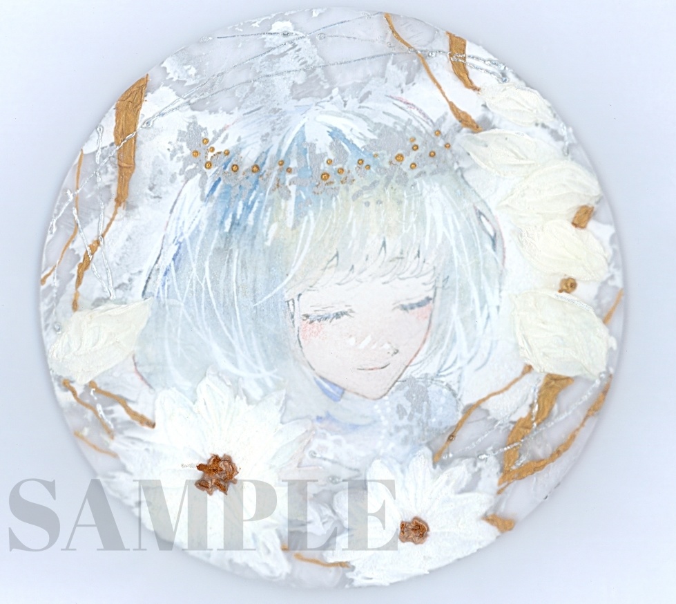 オリジナル　手描きイラスト　 女の子　「祝福に囲まれて」 アクリル板　丸型サイズ　透明水彩