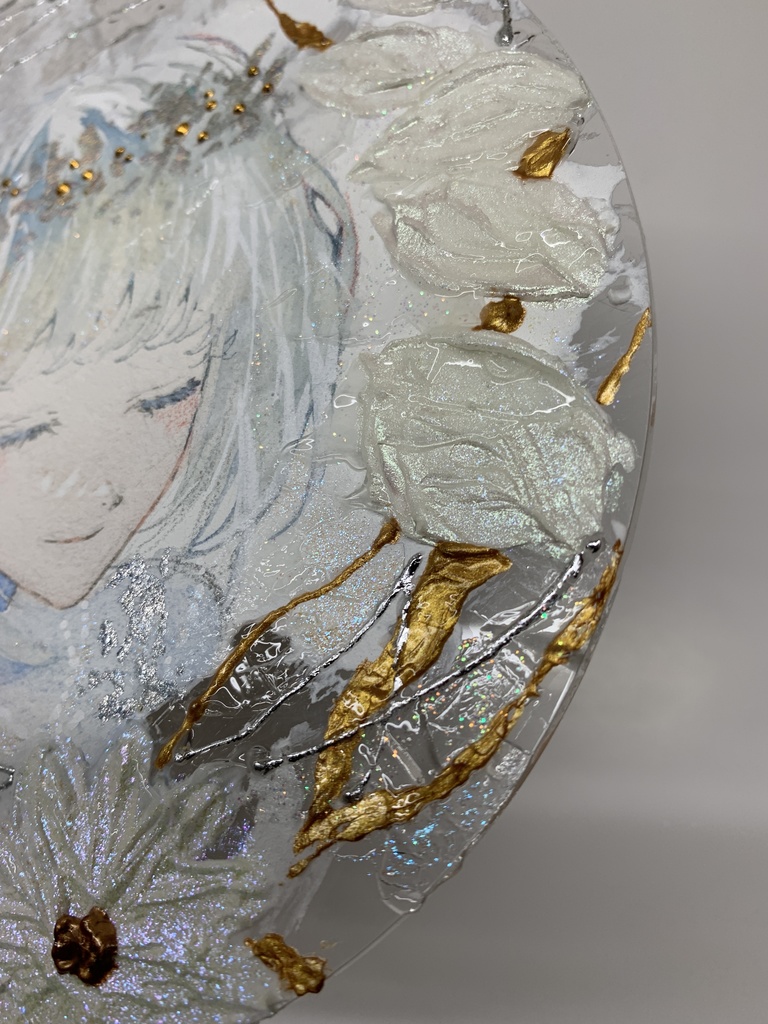 オリジナル 手描きイラスト 女の子 「祝福に囲まれて」 アクリル板 丸型サイズ 透明水彩