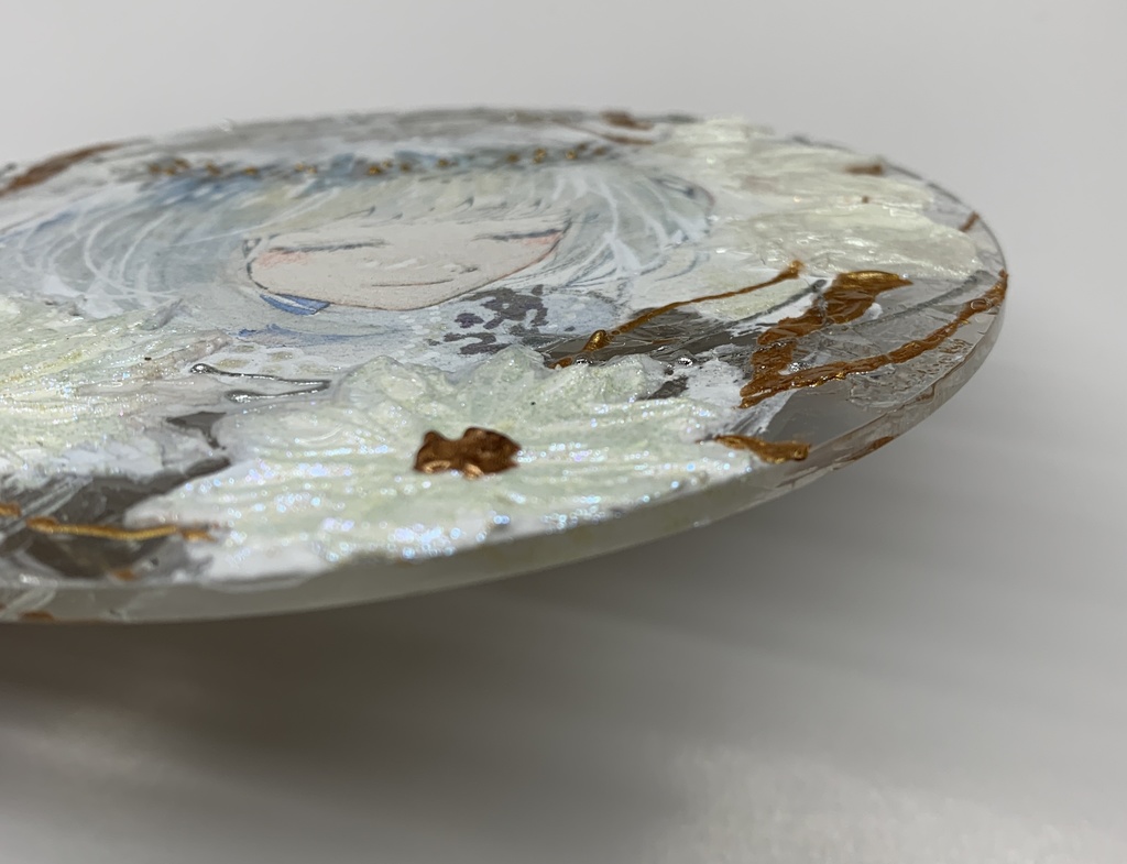 オリジナル 手描きイラスト 女の子 「祝福に囲まれて」 アクリル板 丸型サイズ 透明水彩