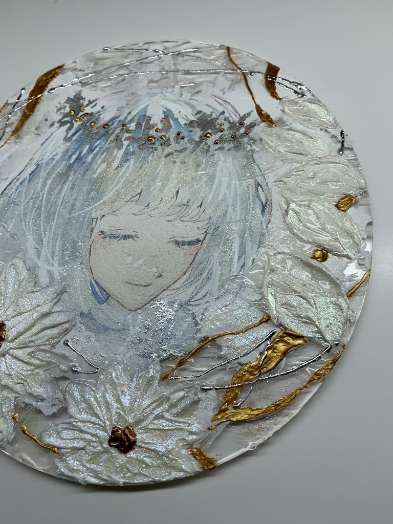 オリジナル 手描きイラスト 女の子 「祝福に囲まれて」 アクリル板 丸型サイズ 透明水彩