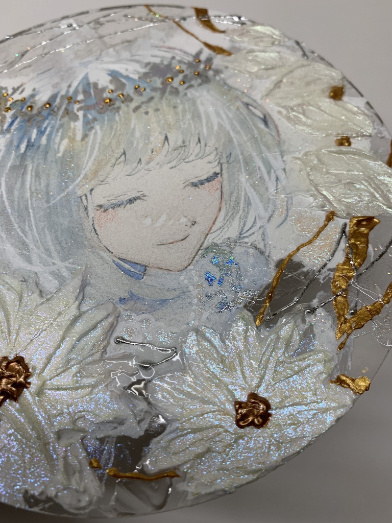 オリジナル 手描きイラスト 女の子 「祝福に囲まれて」 アクリル板 丸型サイズ 透明水彩