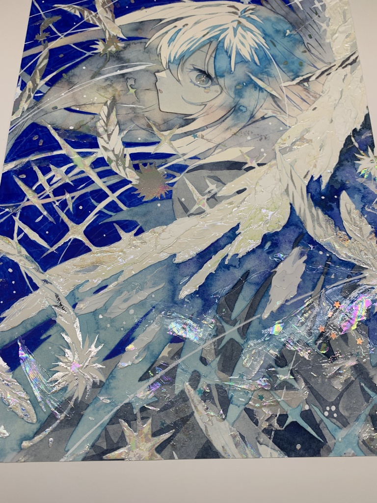 オリジナル 手描きイラスト 女の子 「天使になった日」 透明水彩