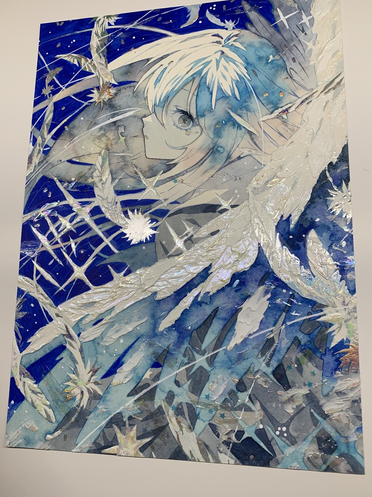 オリジナル 手描きイラスト 女の子 「天使になった日」 透明水彩