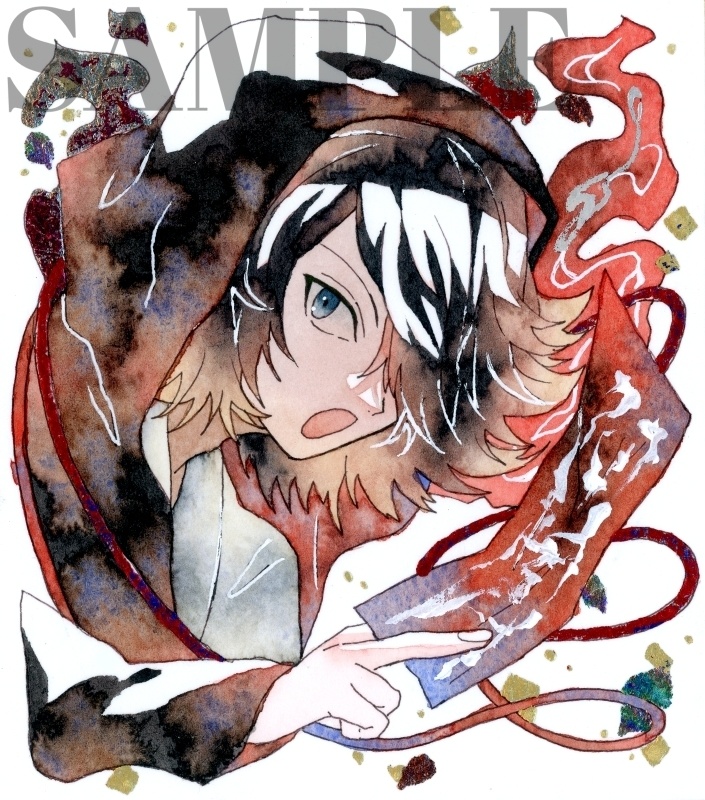 手描きイラスト オリジナル　十二支シリーズ　「猫」　原画　創作　男の子　青年　1/4色紙サイズ　透明水彩