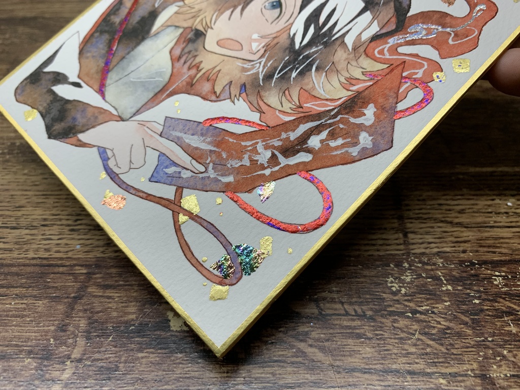 手描きイラスト オリジナル 十二支シリーズ 「猫」 原画 創作 男の子 青年 1/4色紙サイズ 透明水彩