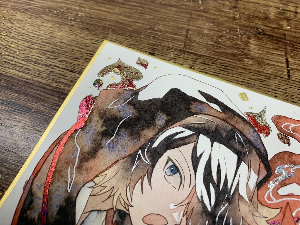 手描きイラスト オリジナル 十二支シリーズ 「猫」 原画 創作 男の子 青年 1/4色紙サイズ 透明水彩