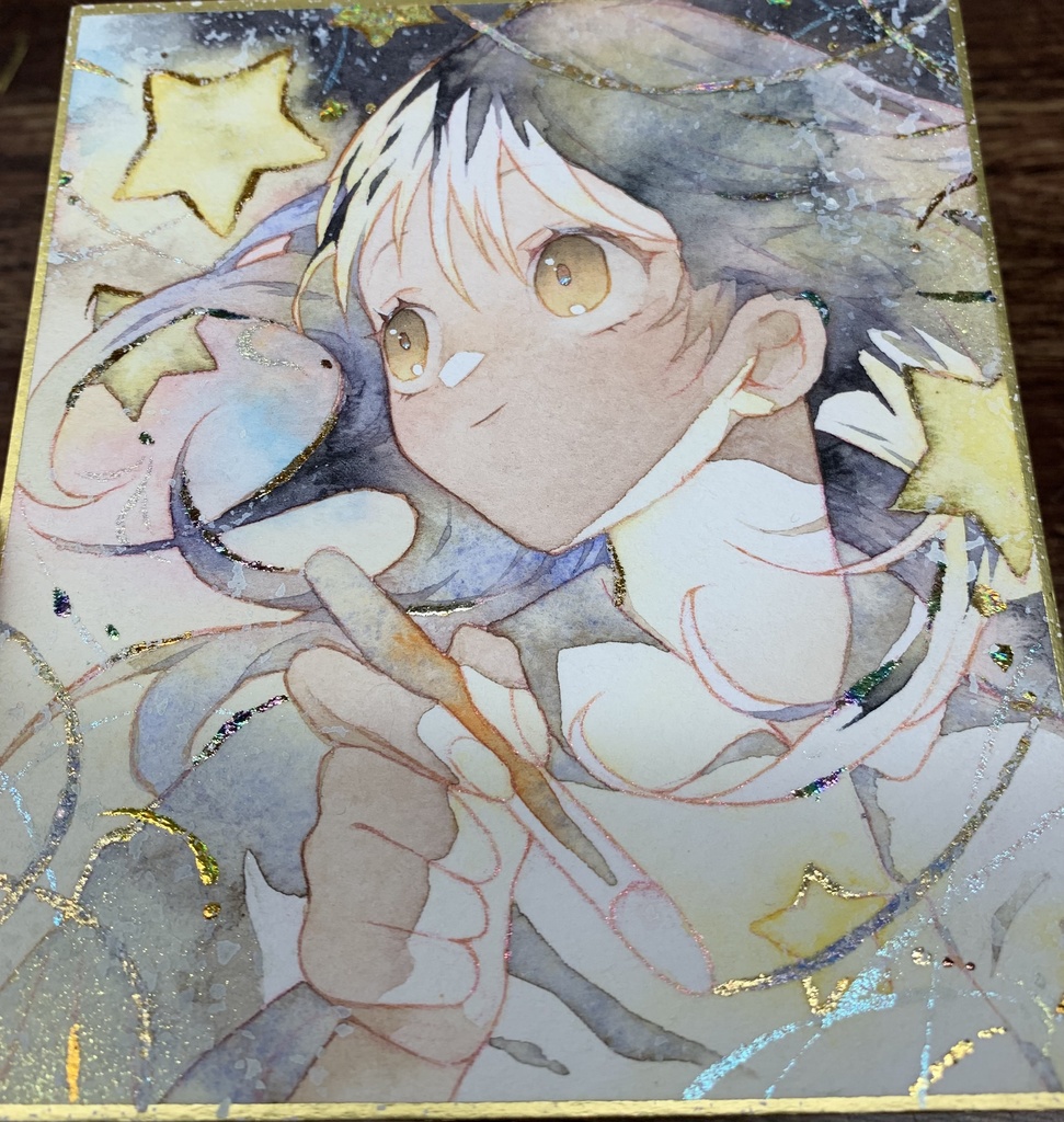 手描きイラスト オリジナル 「夜更かしお絵描き」 原画 創作 女の子 1/4色紙サイズ 透明水彩