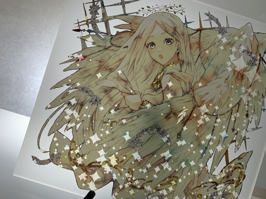 手描きイラスト オリジナル グッズ アクリル色紙 「見習い天使の昼休み」