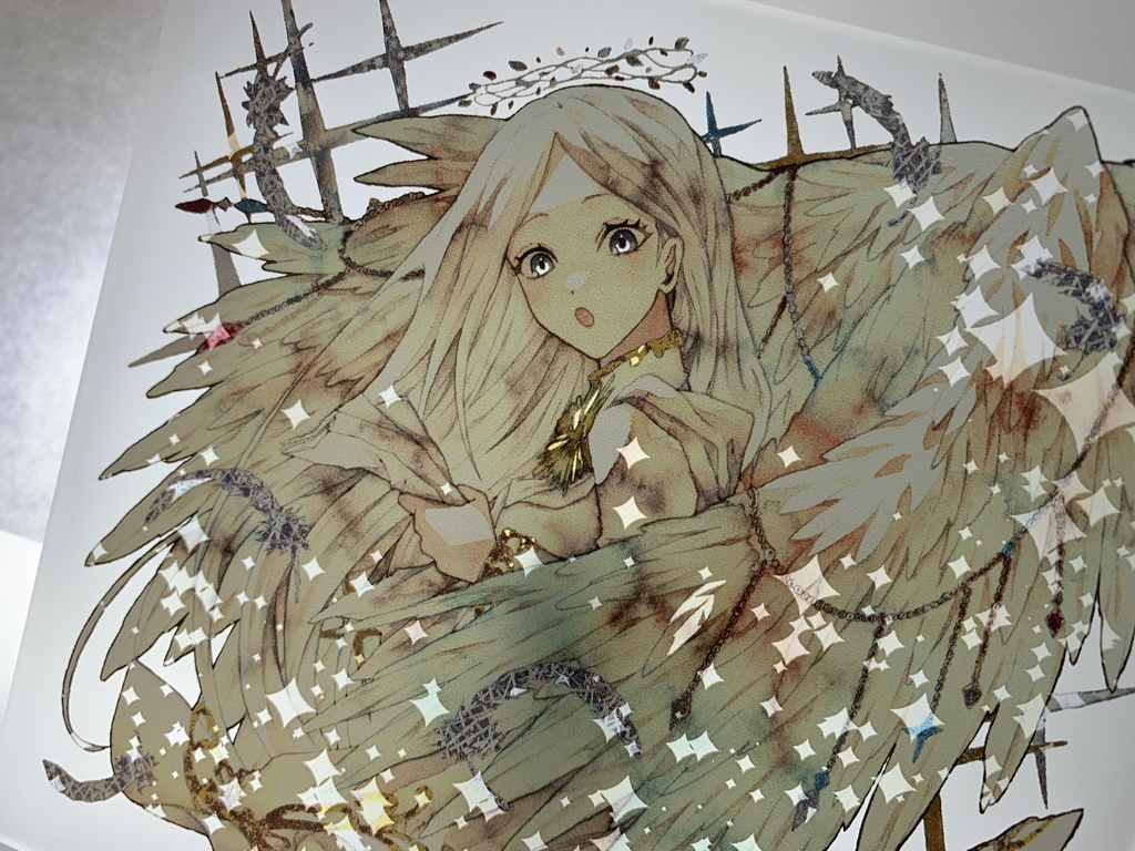 手描きイラスト オリジナル グッズ アクリル色紙 「見習い天使の昼休み」