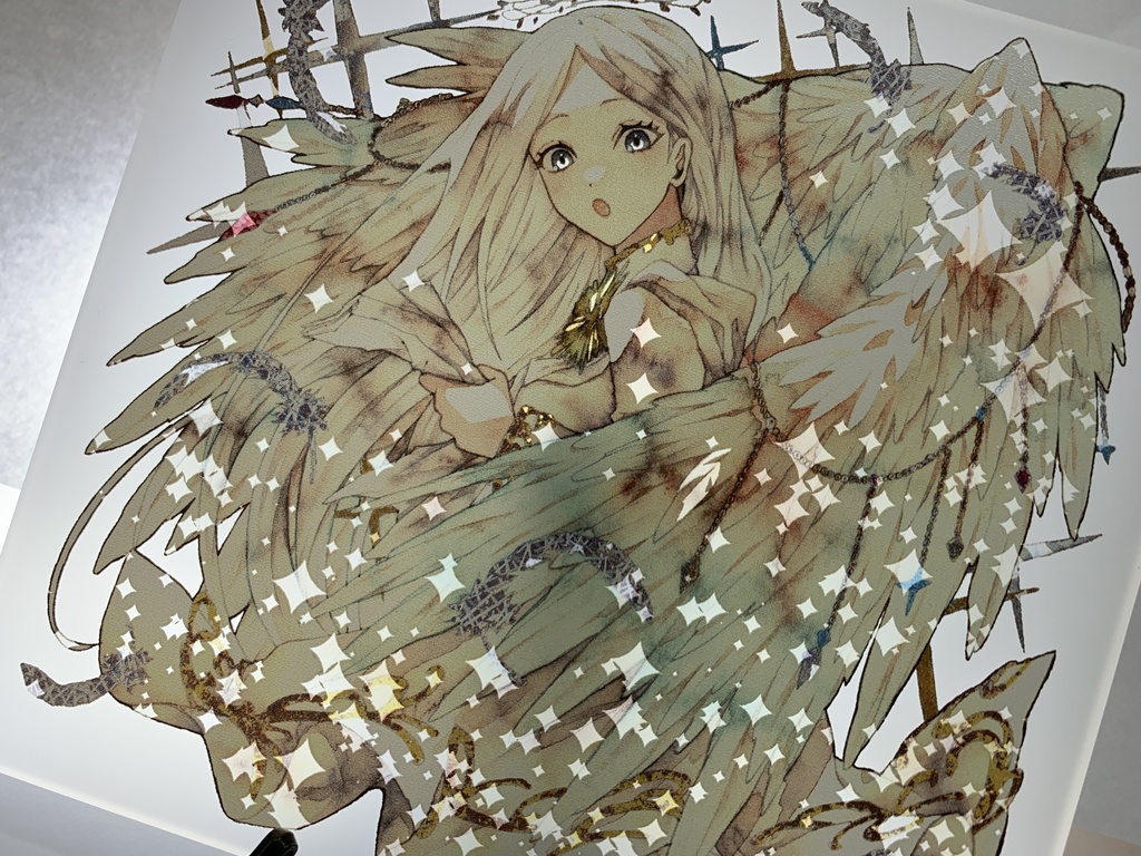 手描きイラスト オリジナル グッズ アクリル色紙 「見習い天使の昼休み」