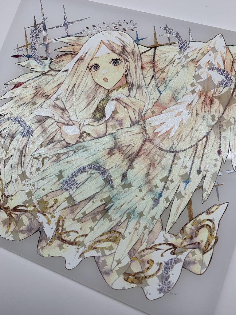 手描きイラスト オリジナル グッズ アクリル色紙 「見習い天使の昼休み」