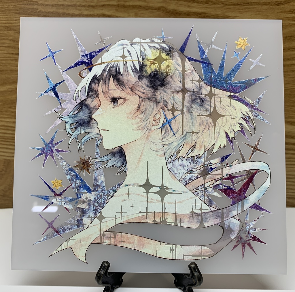 手描きイラスト オリジナル  グッズ　アクリル色紙　「星達の行方」