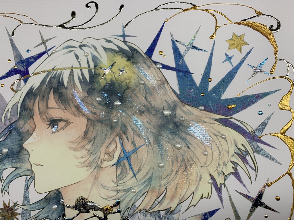 手描きイラスト グッズ キャンバスプリント×デコレーション 「星達の行方」