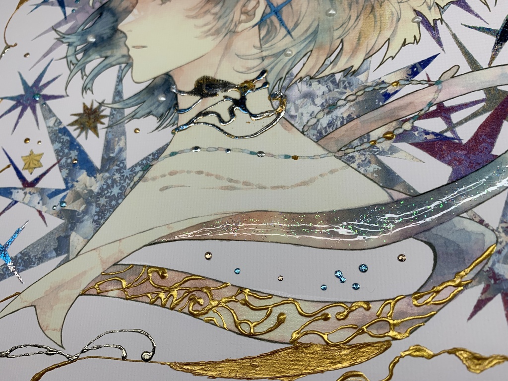 手描きイラスト グッズ キャンバスプリント×デコレーション 「星達の行方」