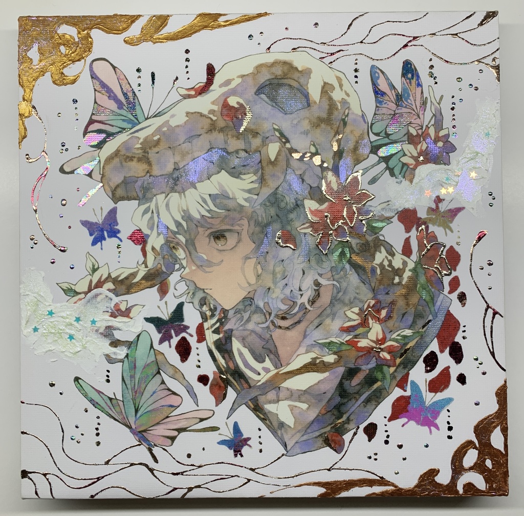 手描きイラスト　グッズ　キャンバスプリント×デコレーション　「 いい天気の日は」