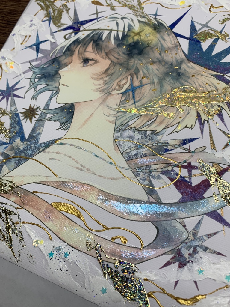 手描きイラスト グッズ キャンバスプリント×デコレーション 「星達の行方」