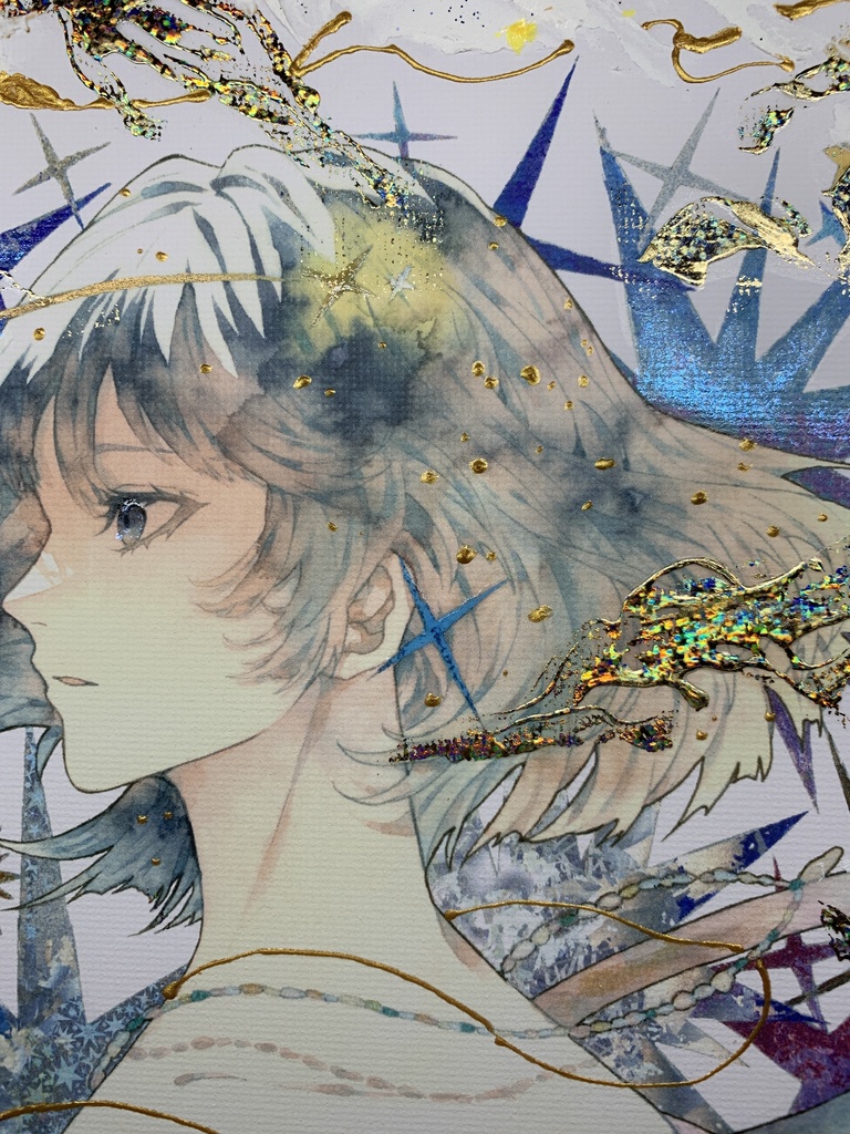 手描きイラスト グッズ キャンバスプリント×デコレーション 「星達の行方」