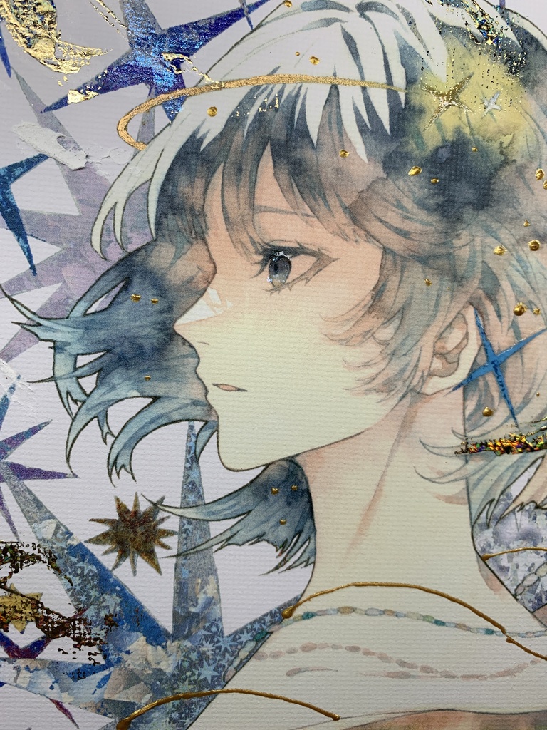 手描きイラスト グッズ キャンバスプリント×デコレーション 「星達の行方」