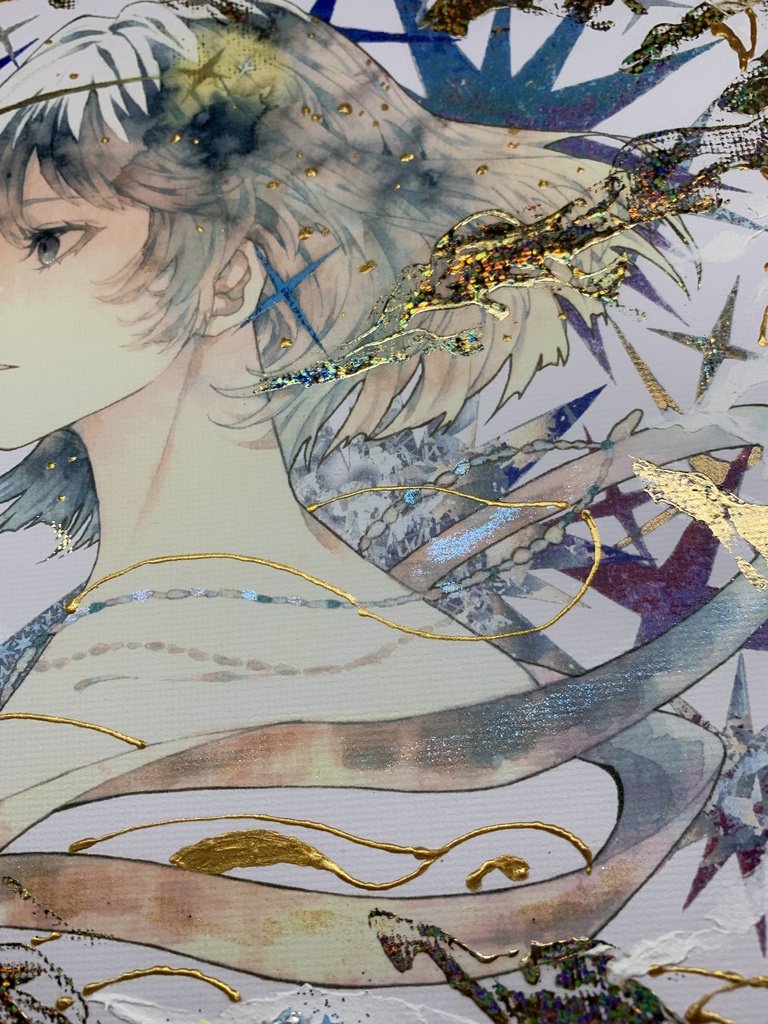 手描きイラスト グッズ キャンバスプリント×デコレーション 「星達の行方」