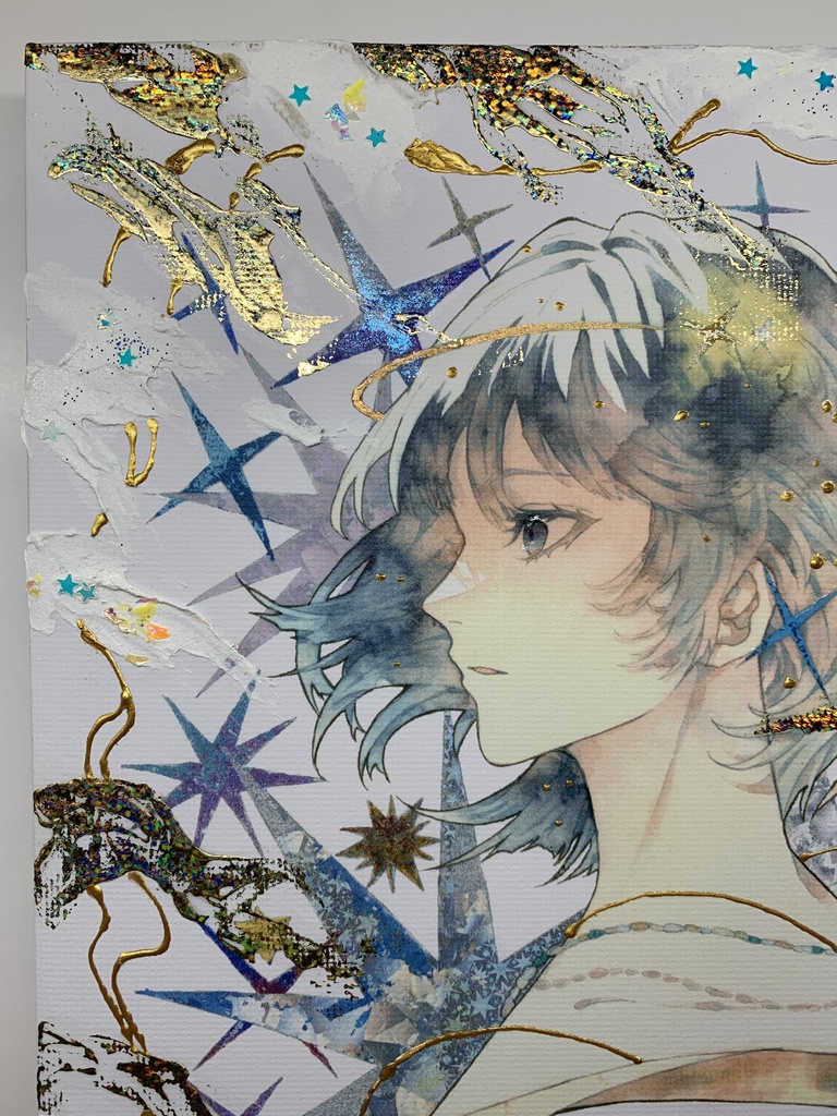 手描きイラスト グッズ キャンバスプリント×デコレーション 「星達の行方」