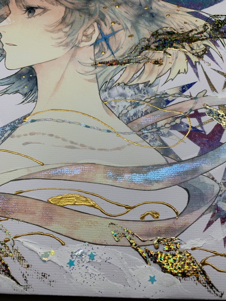 手描きイラスト グッズ キャンバスプリント×デコレーション 「星達の行方」