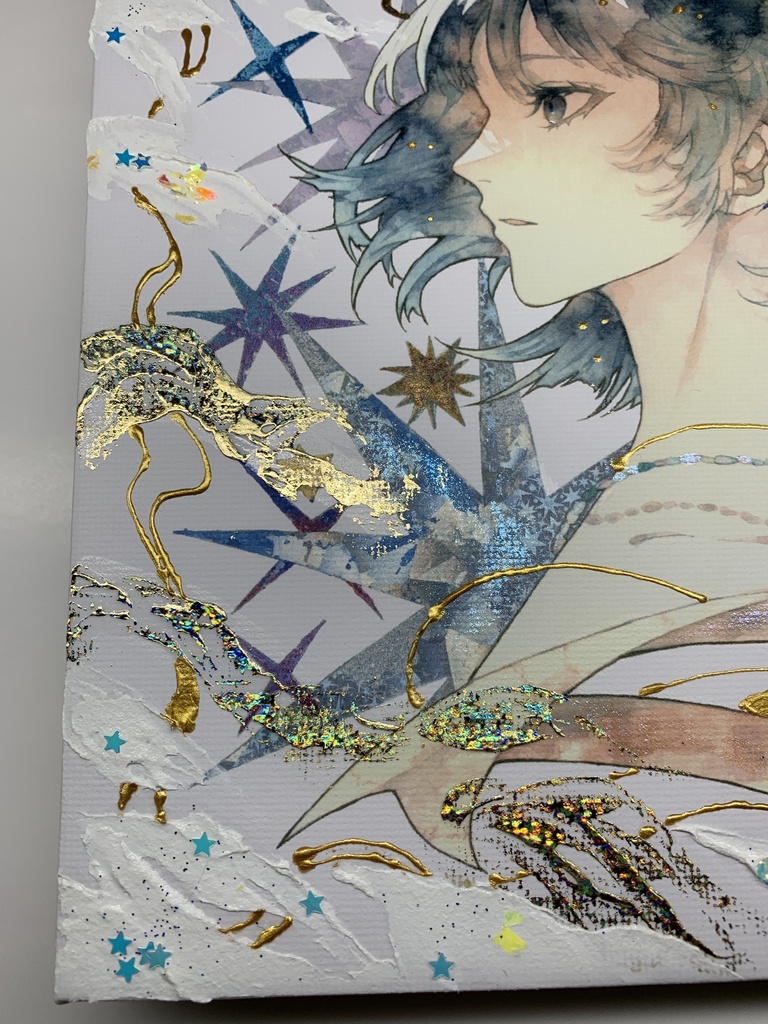 手描きイラスト グッズ キャンバスプリント×デコレーション 「星達の行方」