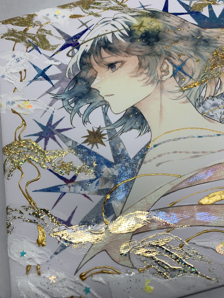 手描きイラスト グッズ キャンバスプリント×デコレーション 「星達の行方」