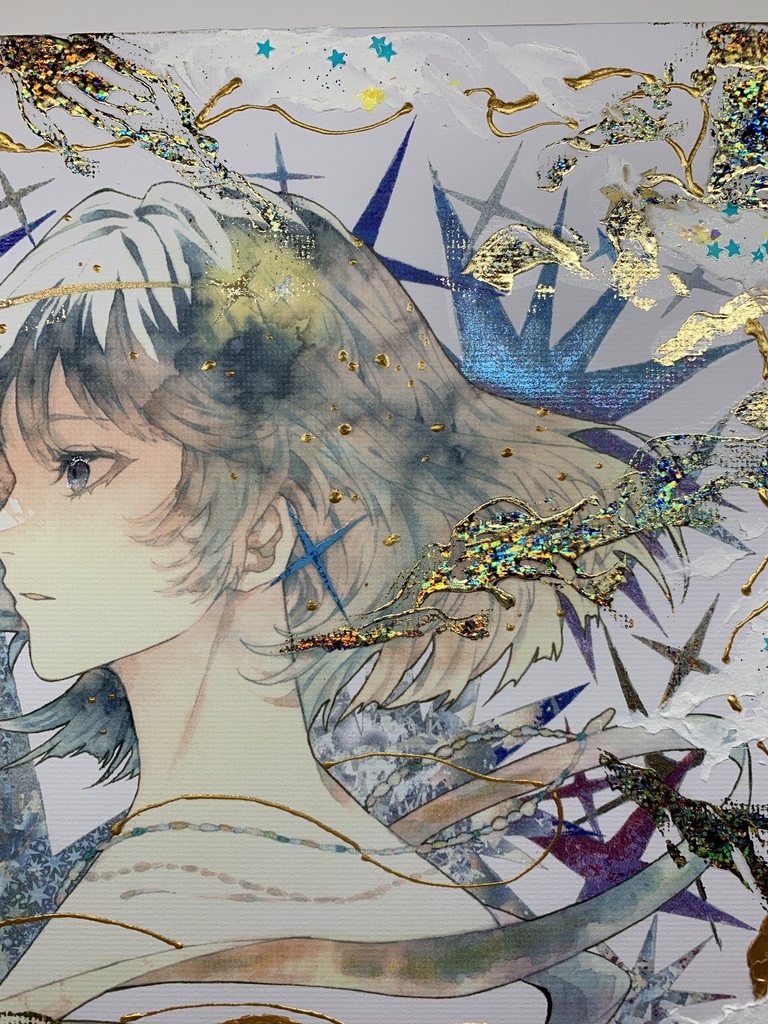 手描きイラスト グッズ キャンバスプリント×デコレーション 「星達の行方」