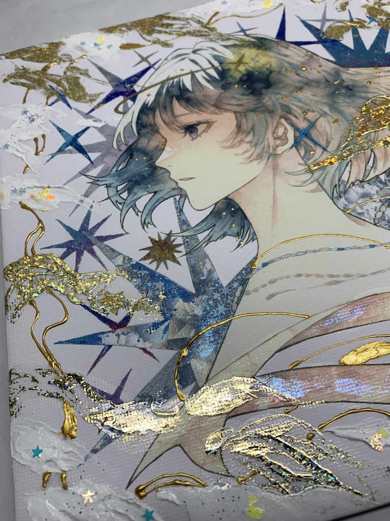 手描きイラスト グッズ キャンバスプリント×デコレーション 「星達の行方」