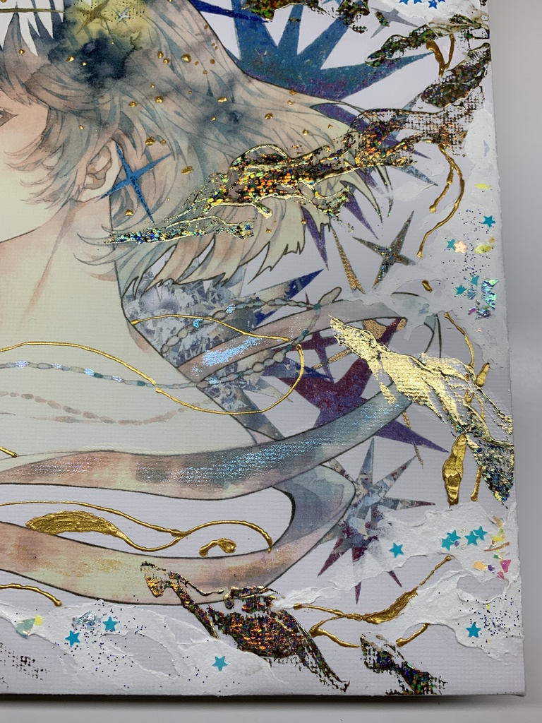 手描きイラスト グッズ キャンバスプリント×デコレーション 「星達の行方」