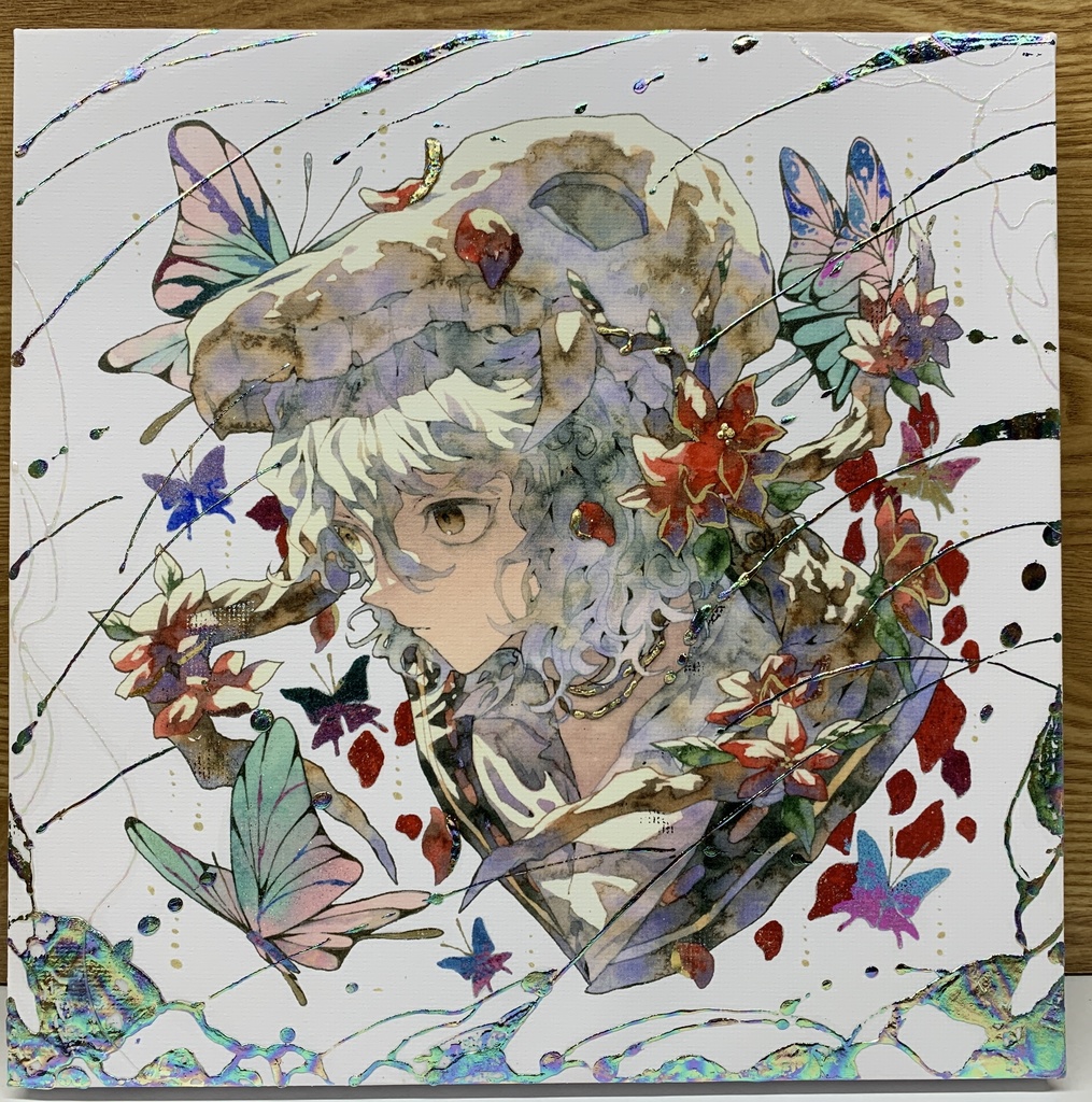 手描きイラスト　グッズ　キャンバスプリント×デコレーション　「 いい天気の日は」