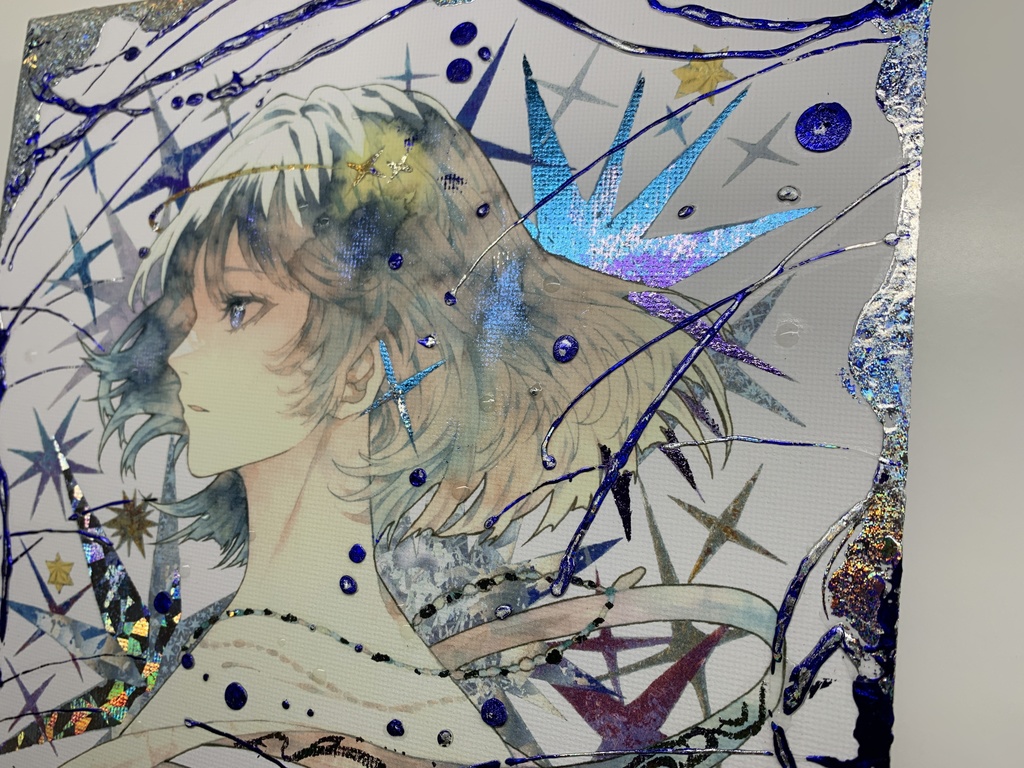 手描きイラスト グッズ キャンバスプリント×デコレーション 「星達の行方」