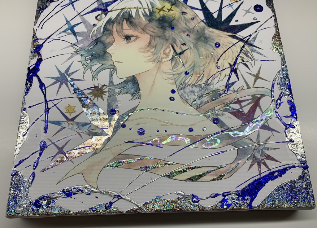 手描きイラスト グッズ キャンバスプリント×デコレーション 「星達の行方」