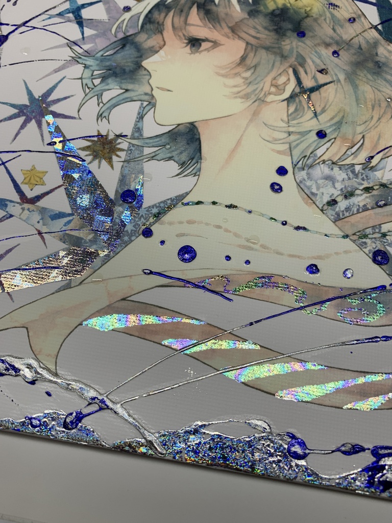 手描きイラスト グッズ キャンバスプリント×デコレーション 「星達の行方」