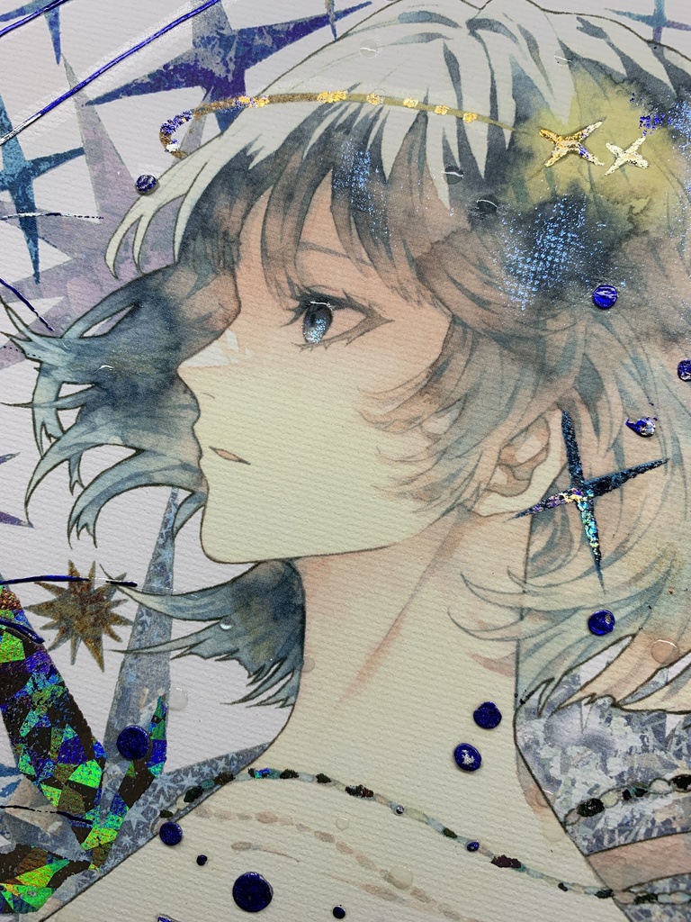 手描きイラスト グッズ キャンバスプリント×デコレーション 「星達の行方」