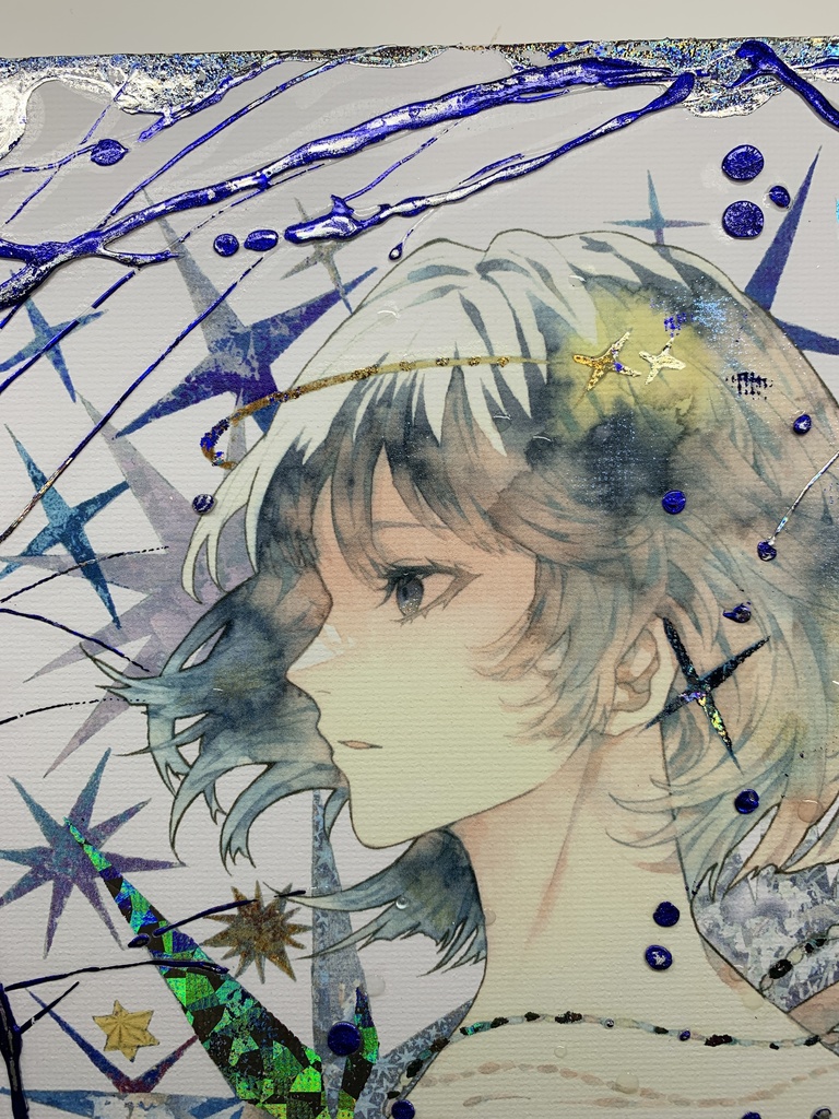 手描きイラスト グッズ キャンバスプリント×デコレーション 「星達の行方」