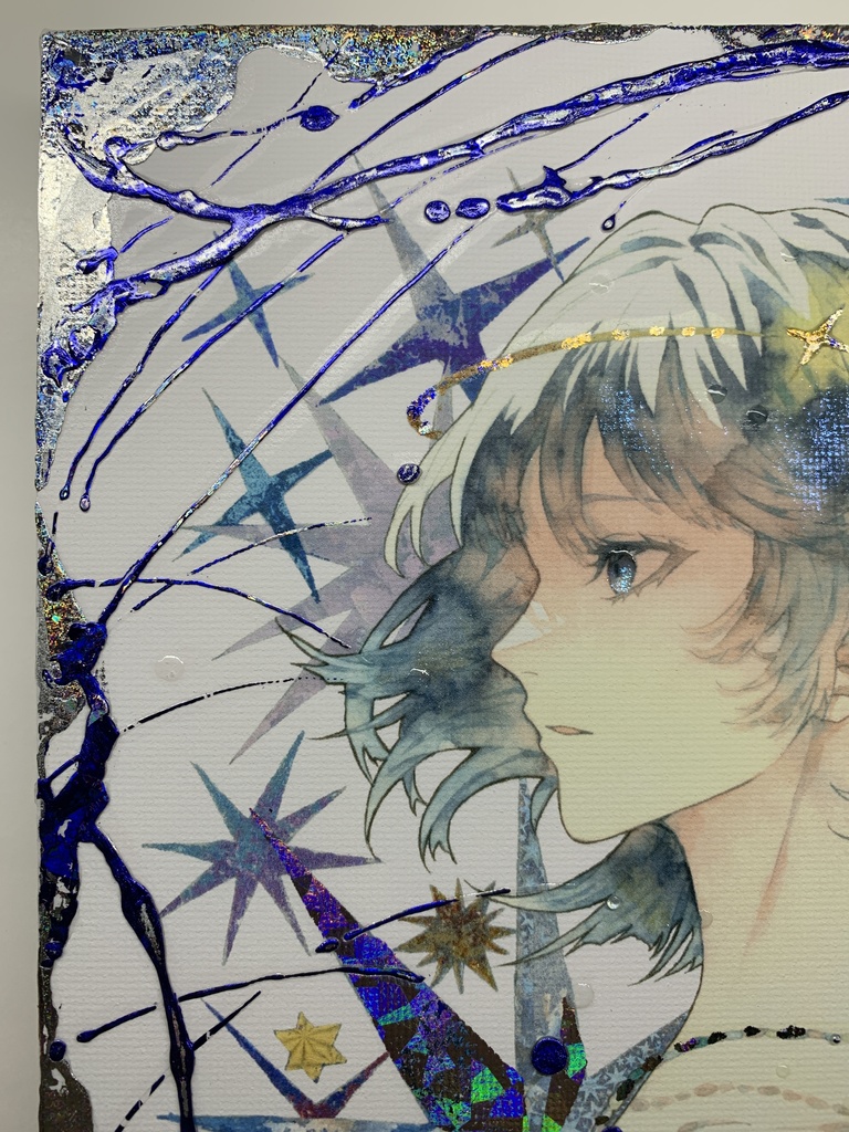 手描きイラスト グッズ キャンバスプリント×デコレーション 「星達の行方」