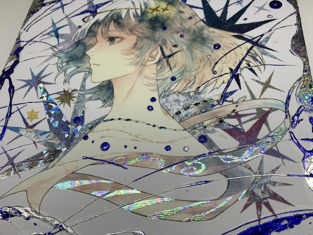 手描きイラスト グッズ キャンバスプリント×デコレーション 「星達の行方」