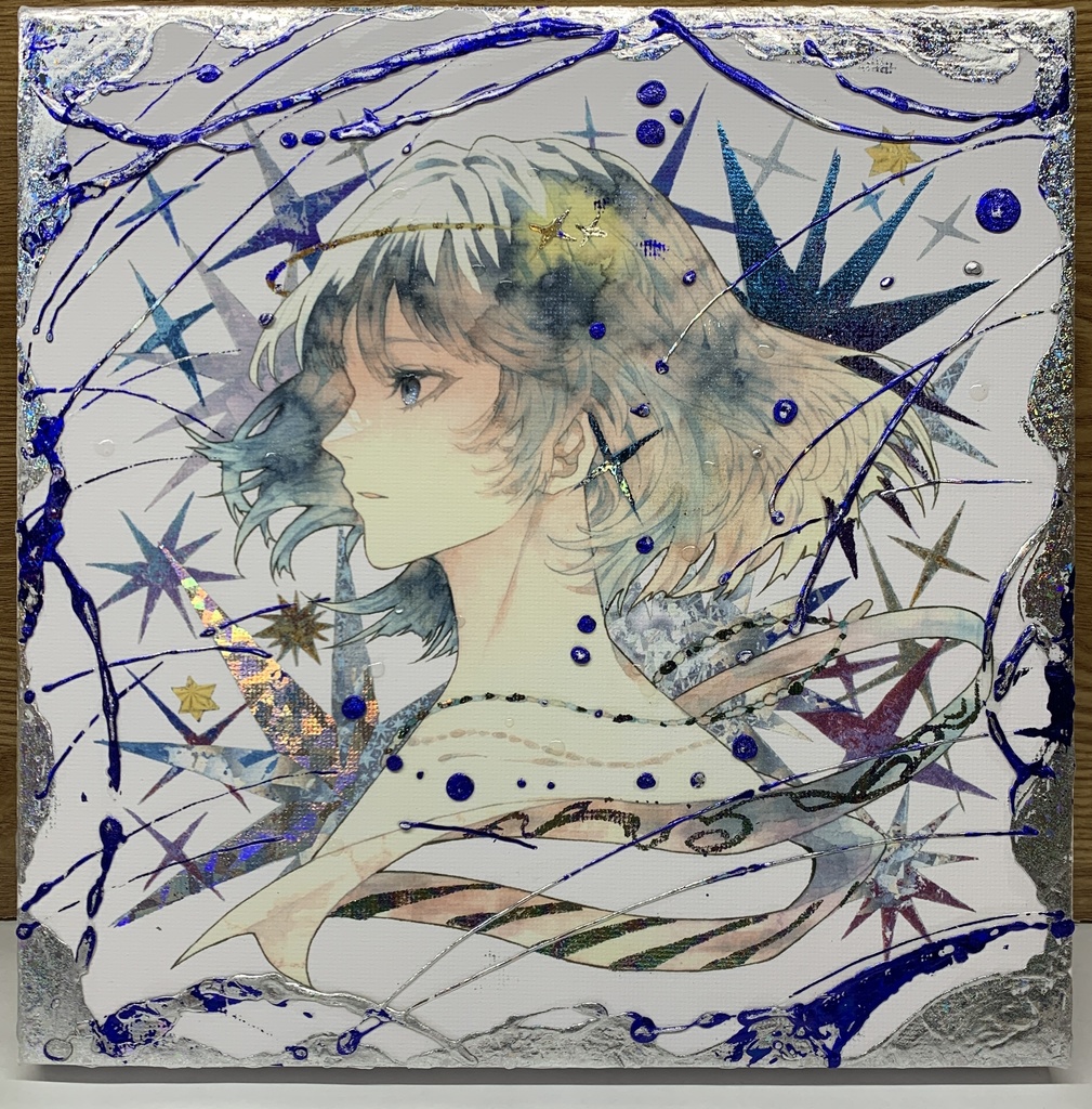 手描きイラスト グッズ キャンバスプリント×デコレーション 「星達の行方」