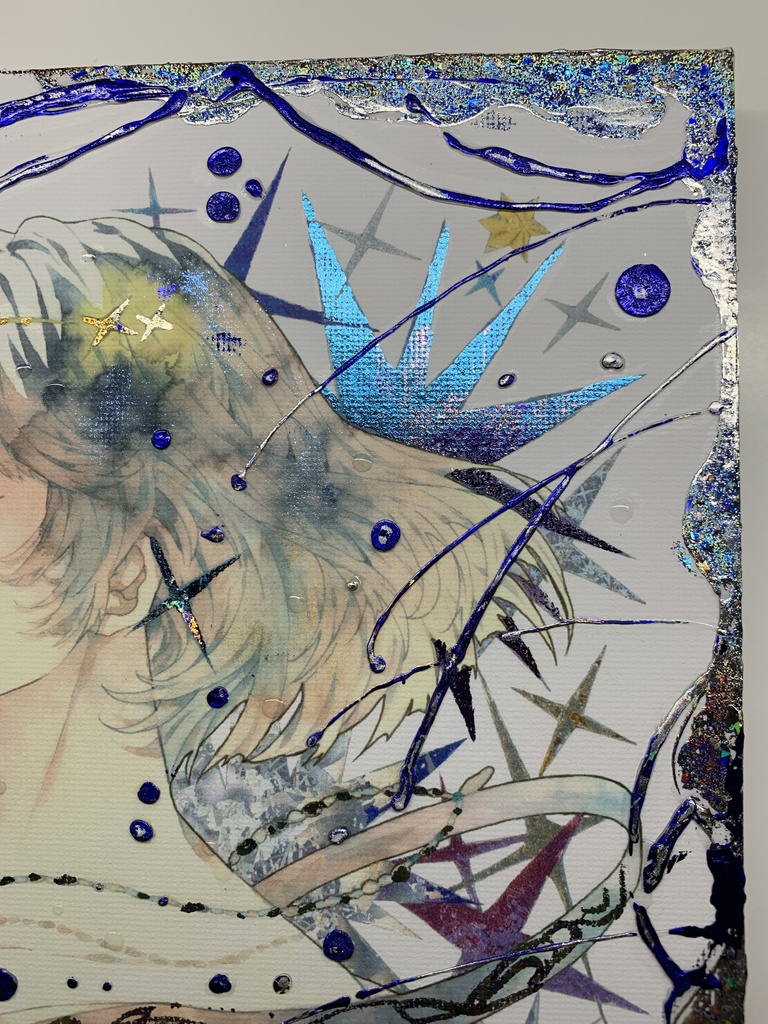 手描きイラスト グッズ キャンバスプリント×デコレーション 「星達の行方」