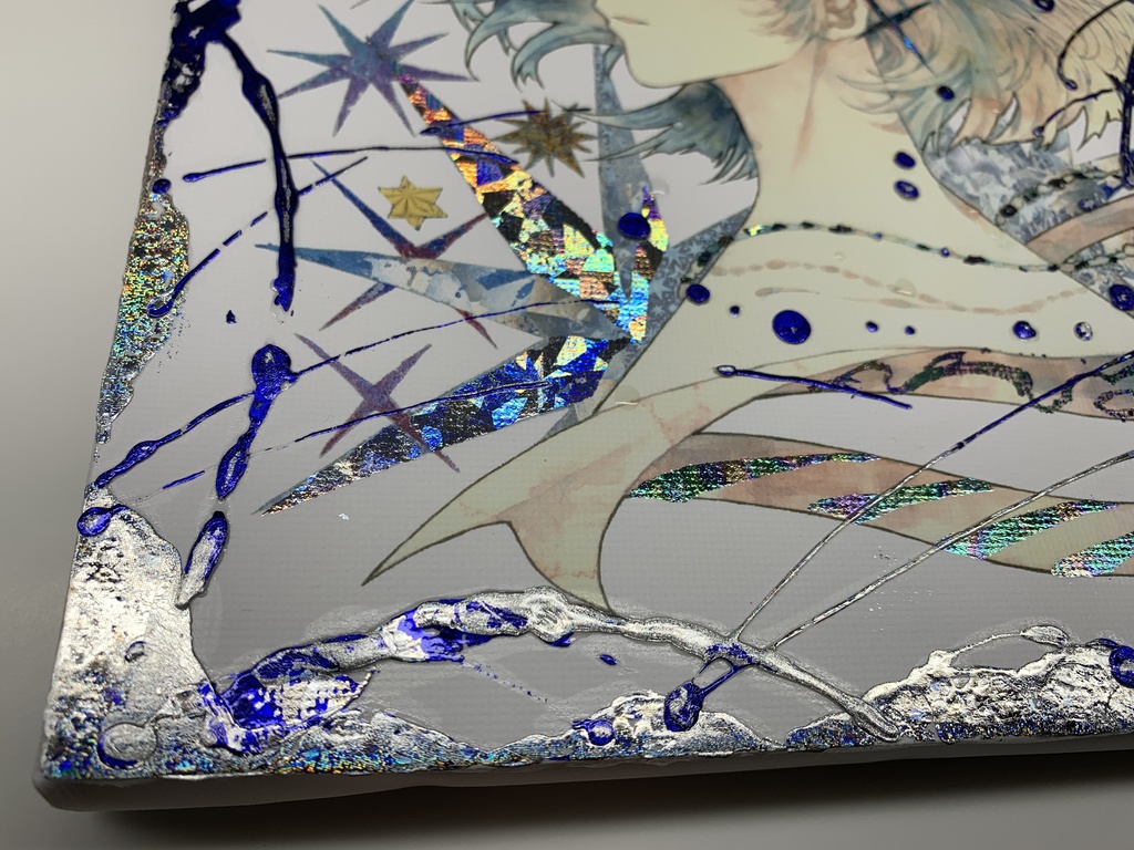 手描きイラスト グッズ キャンバスプリント×デコレーション 「星達の行方」