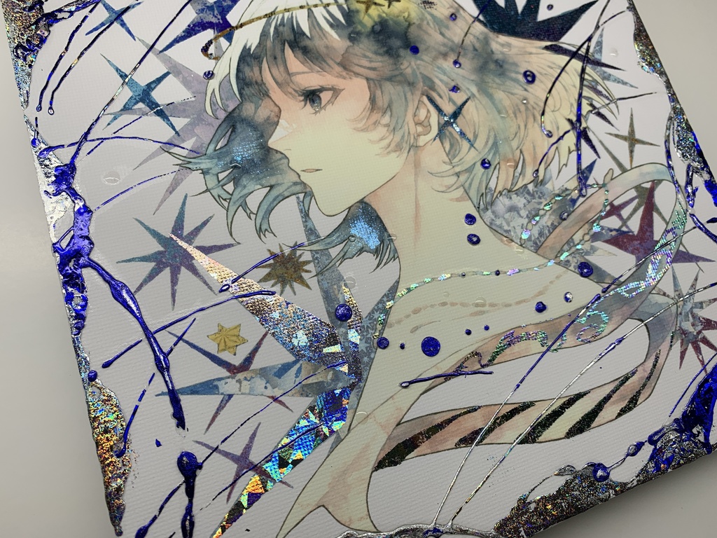 手描きイラスト グッズ キャンバスプリント×デコレーション 「星達の行方」